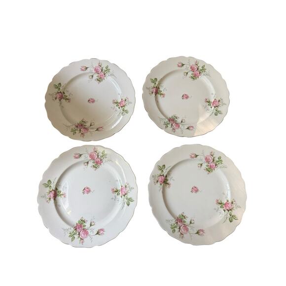 VTG Canonsburg Pottery Keystone Gold Trim Plates (4) Moss Rose USA Made Set READ - Picture 1 of 9